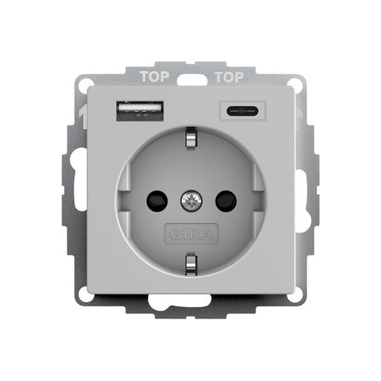 Gira 2459015 SCHUKO SP USB-Spannungsversorgung 2-fach Typ A/C System 55 Grau m