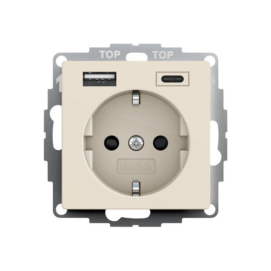 Gira 245901 SCHUKO SP USB-Spannungsversorgung 2-fach Typ A/C System 55 Cremeweiß