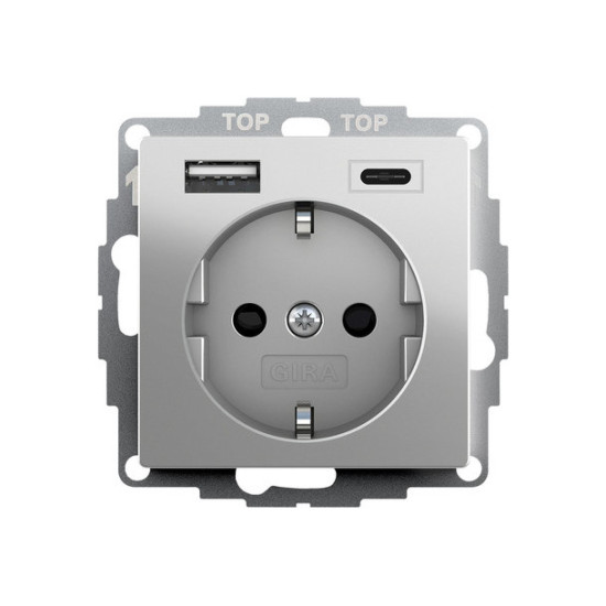 Gira 2459600 SCHUKO SP USB-Spannungsversorgung 2-fach Typ A/C System 55 Edelstahl(lack.)
