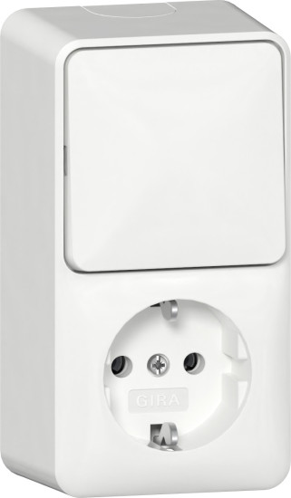 Gira 417613 Kombi Aus-Wechselschalter/SCHUKO senkrecht + Montageplatte AP Reinweiß