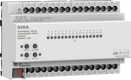 Gira 503800 Schalt-/Jalousieaktor 16-fach/8-fach 16 A REG Kmf KNX Secure