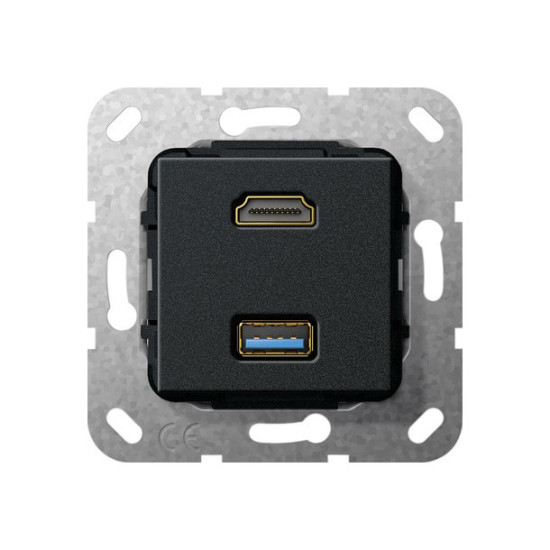 Gira 567910 HDMI USB 3.0 A K-poligeitsche Einsatz Schwarz m