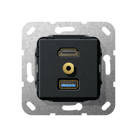 Gira 568010 HDMI USB 3.0 A M-Klinke Kpl. K-poligeitsche Einsatz Schwarz m