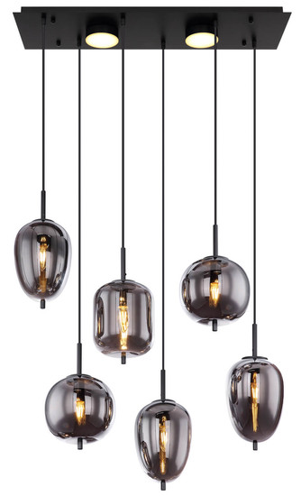 Globo Blacky E14 Hängeleuchte 6-fach 40W Schwarz Matt, Metall Memoryfunktion 120cm 15345-6L