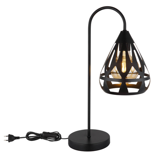 Globo Hassan E27 Tischleuchte 40W Schwarz Matt, Metall Ø17cm 15889T