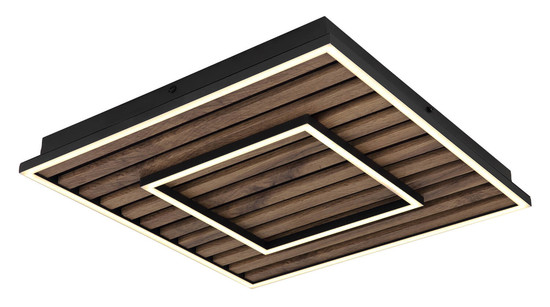 Globo Woody LED Deckenleuchte 36W Warmweiß Schwarz Matt, Metall Memoryfunktion 6cm 67345D1
