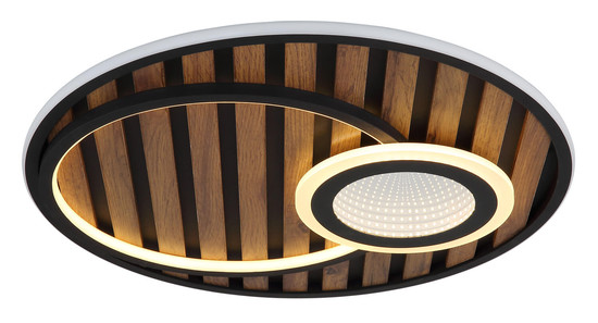 Globo Woody LED Deckenleuchte 32W Warmweiß Schwarz Matt, Metall Memoryfunktion Ø50cm 67345D5