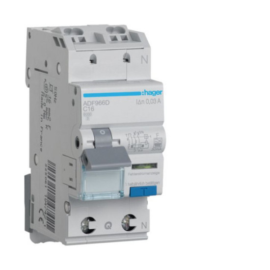 Hager ADF966D Fehlerstrom-Leitungsschutzschalter 1PN 6kA C-16A 30mA Typ F QuickConnect