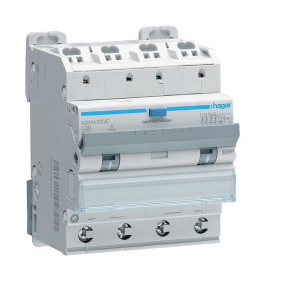 Hager ADM470QC Fehlerstrom-Leitungsschutzschalter 4P 6kA C-20A 30mA Typ A QC/QB