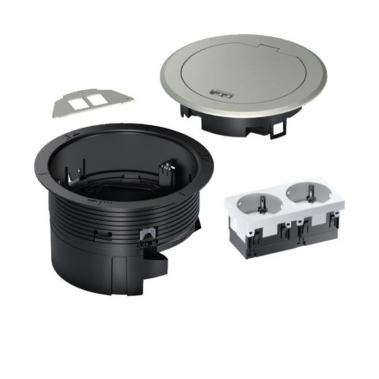 Hager BSR02D01 Installationsdose R02, 2x SCHUKO, Keystone Typ 01 2-f, Metall Klappdeckel silber