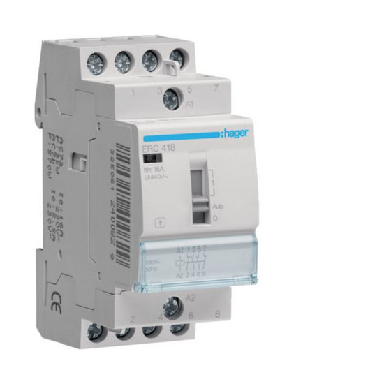 Hager ERC418 Installationsrelais 16A 2Schließer und 2 Öffner 230V