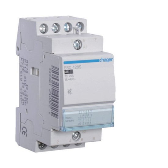 Hager ESC428S Installationsschütz brummfrei 25A 3Schließer und 1 Öffner 230V