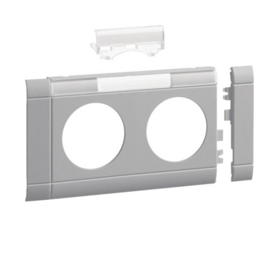 Hager GB080217035 Blende 2-fach Steckdose zu Oberteil 80mm beschriftbar anreihbar hfr lichtgrau