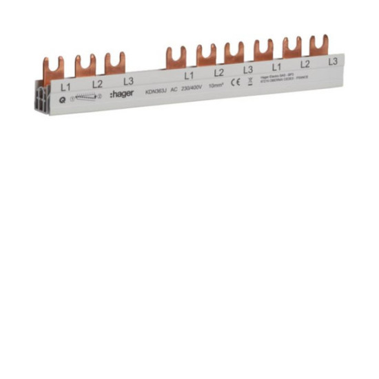 Hager KDN363J Phasenschiene 3 polig mit Gabelanschluss 10mm² 63A 10 Module