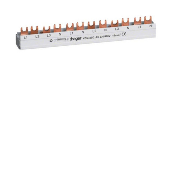 Hager KDN450D Phasenschiene 3PN 80A Gabel 16mm² 12M für 3PN Einspeisung u. 1PN Abgänge