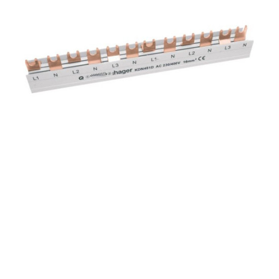 Hager KDN451D Phasenschiene 3 poligN mit Gabelanschluss 16mm² 80A 12 Module