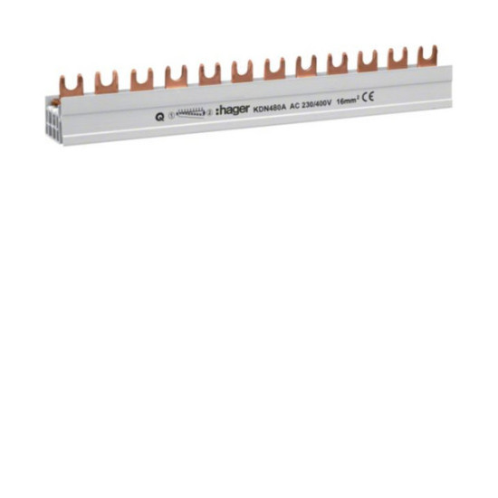 Hager KDN480A Phasenschiene 4 polig mit Gabelanschluss 16mm² 80A 12 Module