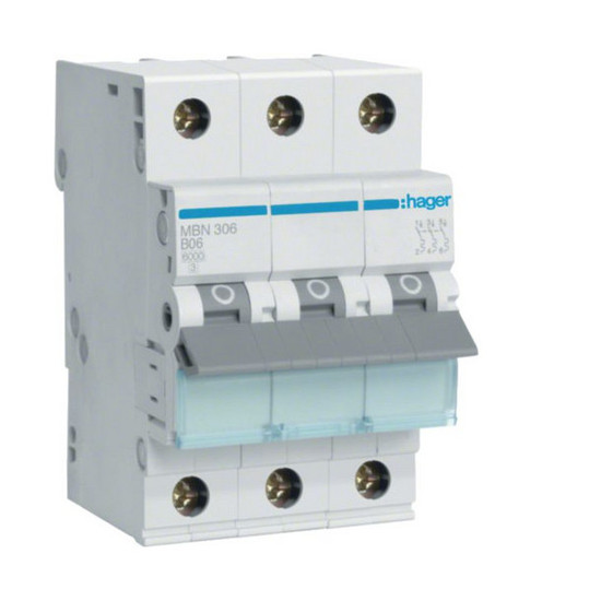 Hager MBN306 Leitungsschutzschalter 3 polig 6kA B-Charakteristik 6A 3 Module