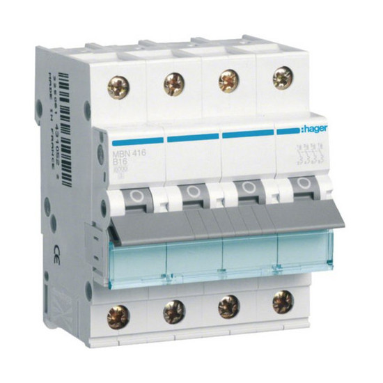 Hager MBN416 Leitungsschutzschalter 4 polig 6kA B-Charakteristik 16A 4 Module