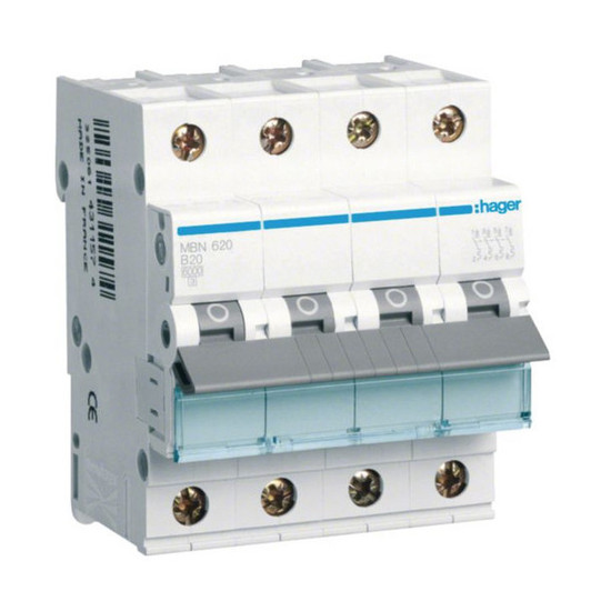 Hager MBN620 Leitungsschutzschalter 3PN 6kA B-Charakteristik 20A 4 Module