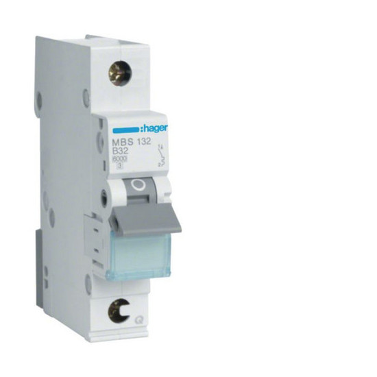 Hager MBS132 Leitungsschutzschalter 1 polig 6kA B-Charakteristik 32A QuickConnect 1 Modul