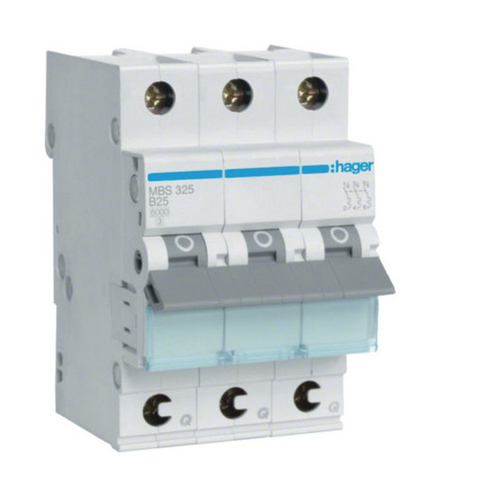 Hager MBS325 Leitungsschutzschalter 3 polig 6kA B-Charakteristik 25A QuickConnect 3 Module