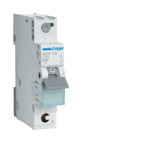Hager MCS116 Leitungsschutzschalter 1 polig 6kA C-Charakteristik 16A Quick Connect 1 Modul