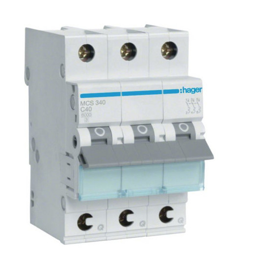 Hager MCS340 Leitungsschutzschalter 3 polig 6kA C-Charakteristik 40A QuickConnect 3 Module