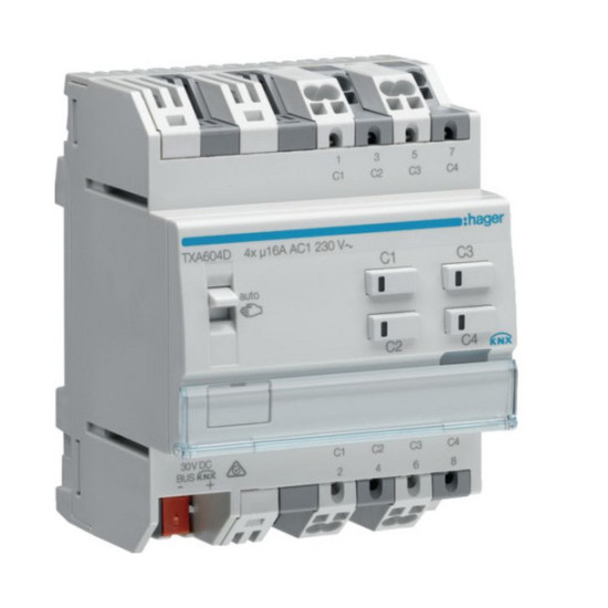 Hager TXA604D Schalt-/Jalousieaktor 4/2-fach KNX easy, 16A, C-Last