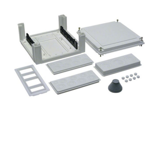 Hager U84S4 Kabelanschlusskasten, univ., 324x307x149mm, IP54, SKII, SaS-Träger-40mm, seitl.