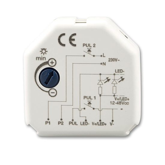 ISOLED Universal-Push PWM-Dimmer für LED Spots / Stripes, 1 Kanal, 12-24V 8A, 36-48V 6A