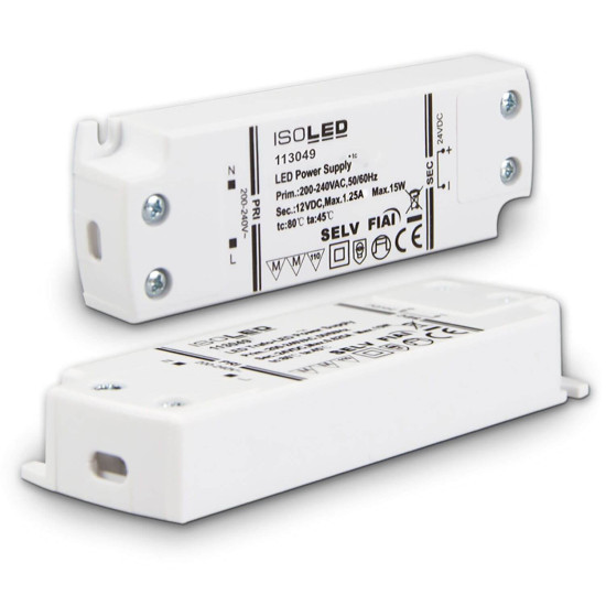 ISOLED LED Trafo 12V/DC, 0-15W, ultraflach, SELV