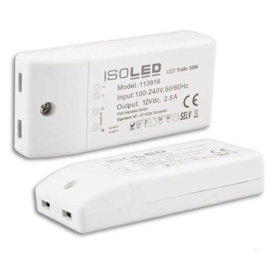 ISOLED LED Trafo 12V/DC, 0-30W, kompakt, SELV