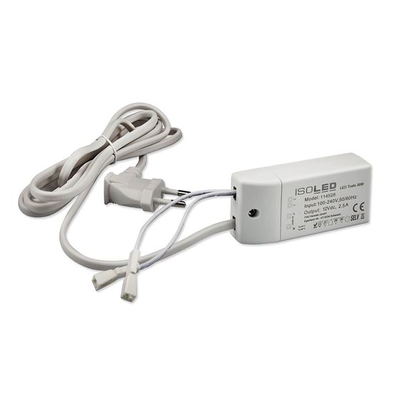 ISOLED LED Trafo MiniAMP 12V/DC, 0-30W, 200cm Kabel mit Flachstecker, sekundär 2 female Buchsen