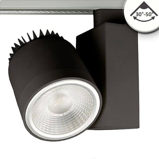 ISOLED 3-PH Schienen-Strahler fokussierbar, 36W, 30°-50°, schwarz matt, 4000K, CRI92, DALI dimmbar