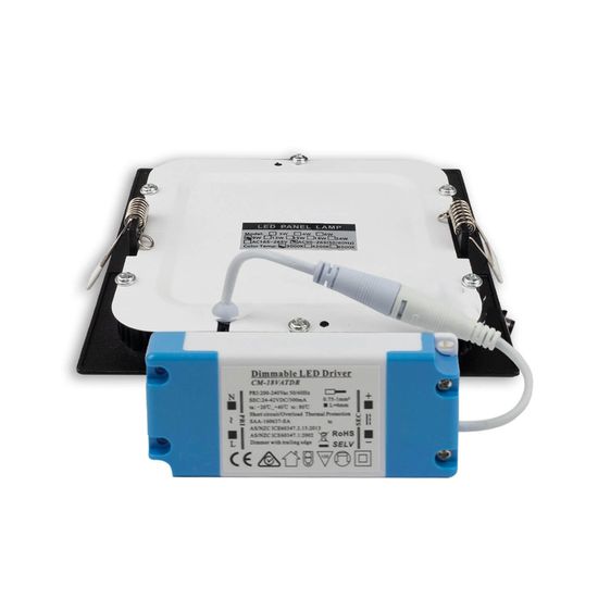 ISOLED LED Downlight, 9W, eckig, ultraflach, blendungsreduziert, schwarz, warmweiß, dimmbar CRI90