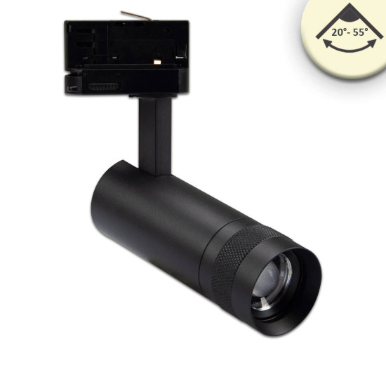 ISOLED 3-PH Schienen-Strahler fokussierbar, 8W, 20°-55°, schwarz matt, 3000K, dimmbar