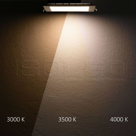 ISOLED LED Downlight, 18W, eckig ultraflach weiß, 225x225mm, Colorswitch 3000/3500/4000K, dimmbar