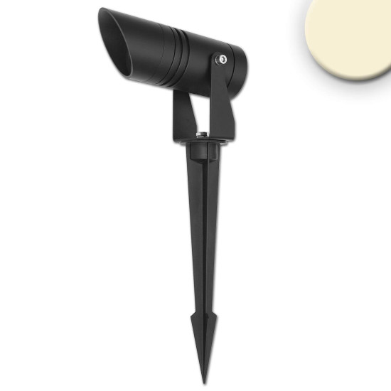 ISOLED LED Gartenstrahler, rund, Aluminium, schwarz, 12-24V, IP65, 6W, 30°, warmweiß, inkl. Erdspieß