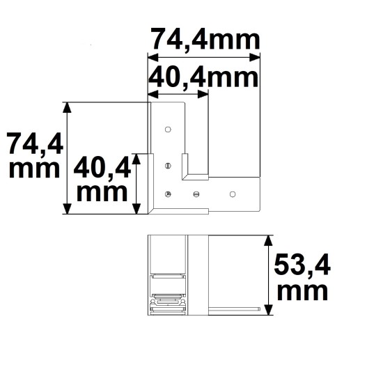 ISOLED Track48 Eckschiene 90° horizontal für Aufbauschiene, schwarz, nicht stromführend