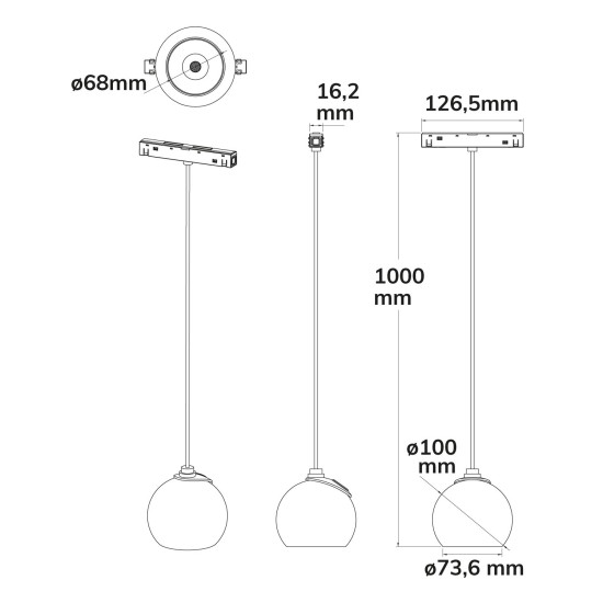 ISOLED Track48 Hängeleuchte Ball Fokus schwarz, 12W, 60°, 48V DC, 3000K, CRI90, DALI dimmbar
