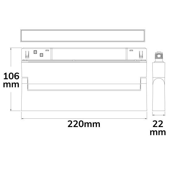ISOLED Track48 Linear-Schienen-Strahler 22cm schwarz, 12W, 120°, UGR<19, 48V DC, 3000K, CRI90