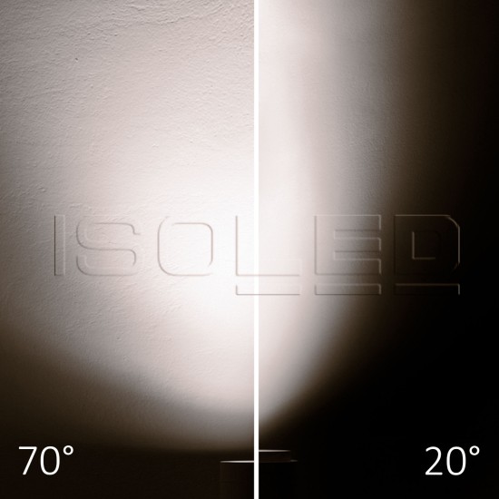 ISOLED 3-Phasen Schienen-Strahler fokussierbar, 42W, 20°-70°, weiß matt, 4000K, CRI92, DALI dimmbar