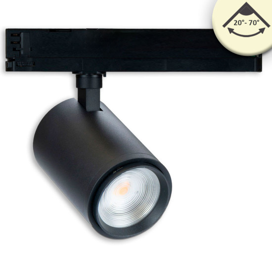 ISOLED 3-Phasen Schienen-Strahler fokussierbar, 42W, 20°-70°, schwarz matt, 3000K, CRI92, DALI dimmbar