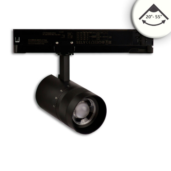 ISOLED 3-Phasen Schienen-Strahler fokussierbar, 12W, 20°-55°, schwarz matt, 4000K, DALI dimmbar