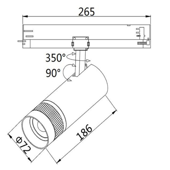 ISOLED 3-Phasen Schienen-Strahler fokussierbar, 24W, 20°-55°, schwarz matt, 3000K, DALI dimmbar