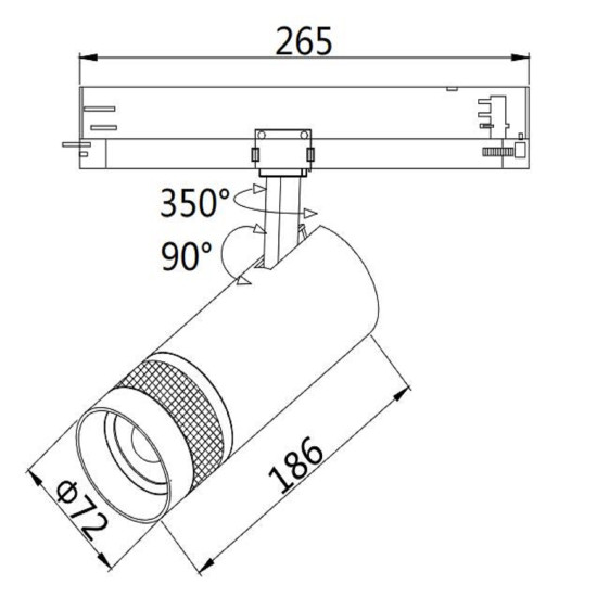 ISOLED 3-Phasen Schienen-Strahler fokussierbar, 24W, 20°-55°, weiß matt, 3000K, DALI dimmbar
