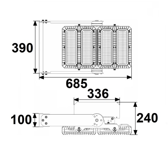 ISOLED LED Flutlicht 450W, 130x25° asymmetrisch, variabel, DALI dimmbar, neutralweiß, IP66