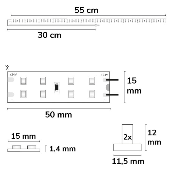 ISOLED LED T5/T8 Umrüstplatine 830, 55cm, MiniAMP, 88 LED, 24V, 9W, 170 lm/W, warmweiß, dimmbar