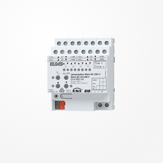Jung 2514REGHE KNX Jalousieaktor 4fach AC 110-230 V, 2fach DC 12-48 V, Behangkorrektur für untere Endlage